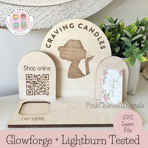 Quadratisches Reader Dock SVG Laser-Datei | Markt Handwerk Show Display | QR-Code Social Media Zahlungsschild | Station Glowforge & Lightroom Getestet