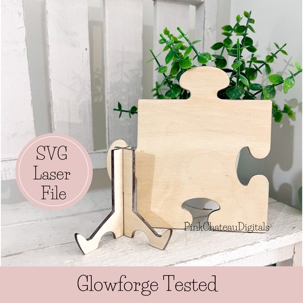 Blank Puzzle Sign + Easel Stand SVG Digital Laser Engraved Cut File | Glowforge Ready and Tested