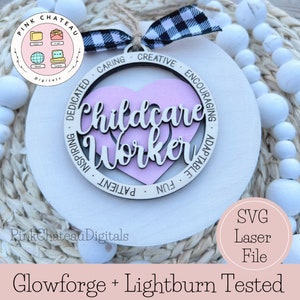 Kinderbetreuer Ornament SVG Laser geschnitten Datei | Erzieherin | Glowforge Lightburn xtool getestet | 2-lagig | Optional mit Rückseite