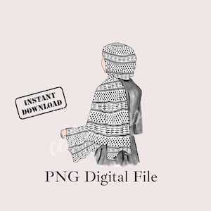 グラフィックアート デジタルファイル ケフィヤ ヒジャブ スカーフを身に着けている女の子 PNG 印刷ファイル | スクリーン印刷