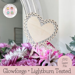 Personalizzato pronto per personalizzare il bastone della pianta del fiore / bouquet con bordi smerlati inserto SVG file di taglio inciso al laser / Glowforge & Lightburn testato