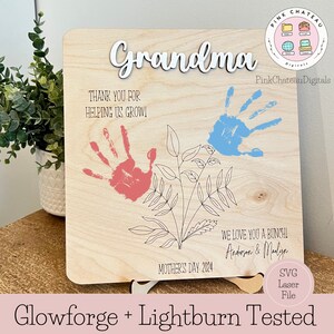 3 versões QUICK SCORE para 1-3 mãos | Dia das Mães Crianças Handprint Sign SVG Laser Gravado Corte Arquivo Redimensionável | Glowforge e Lightburn testados