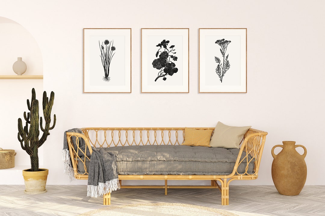 Abstract Botanical Prints Set of 3, Black White Botanical Wall Art ...