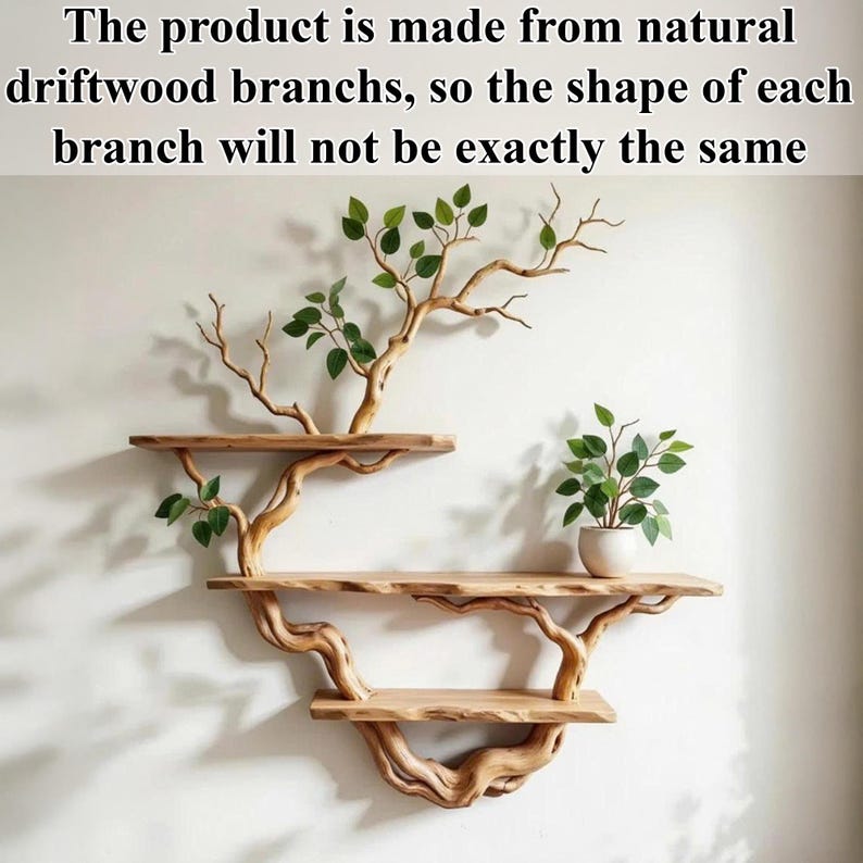 Rustic Tree Branch Bookshelf Wall Mounted Natural Driftwood Floating ...