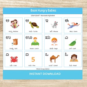Printable Kannada Learning Binder, Teach Kannada kids, toddler learning binder
