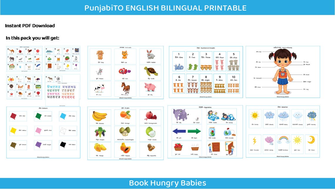 Printable Punjabi Learning Binder, Teach Punjabi Kids, Toddler Learning