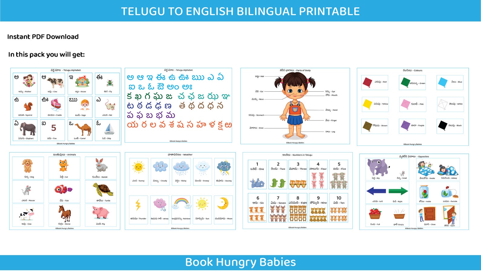 Printable Telugu Learning Binder, Teach Telugu Kids, Toddler Learning