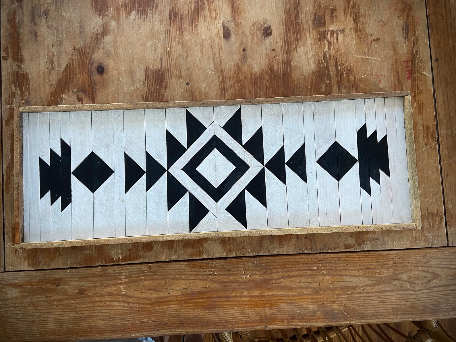 Large 36 Geometric Aztec Wood Art, Wall Art, Boho Wood Art, Wall