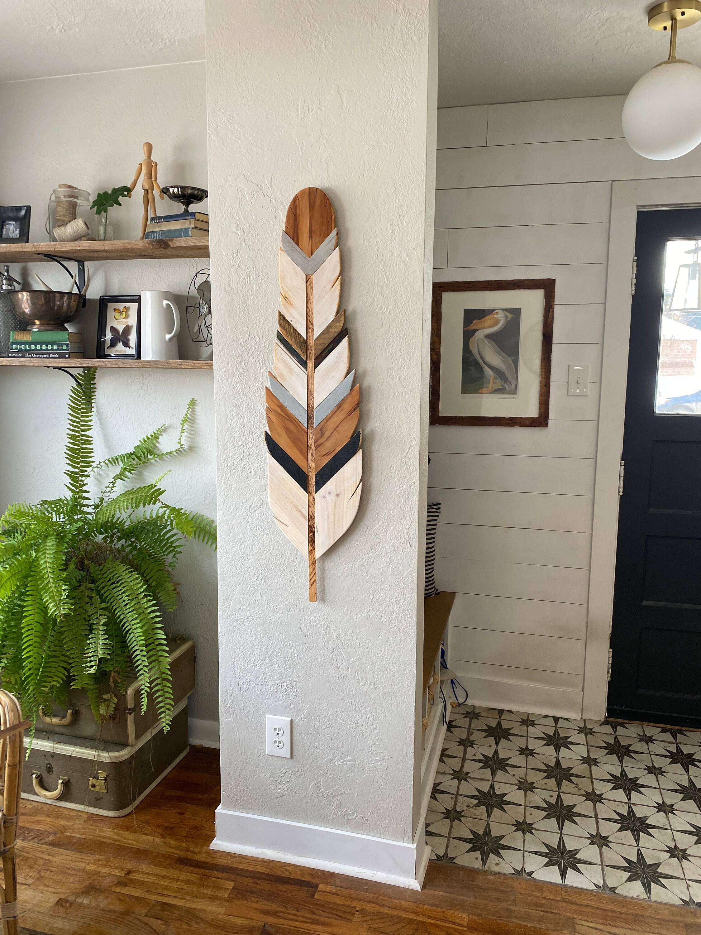 Whimsical Reclaimed Wood Feather Wall Art Boho Decor Etsy