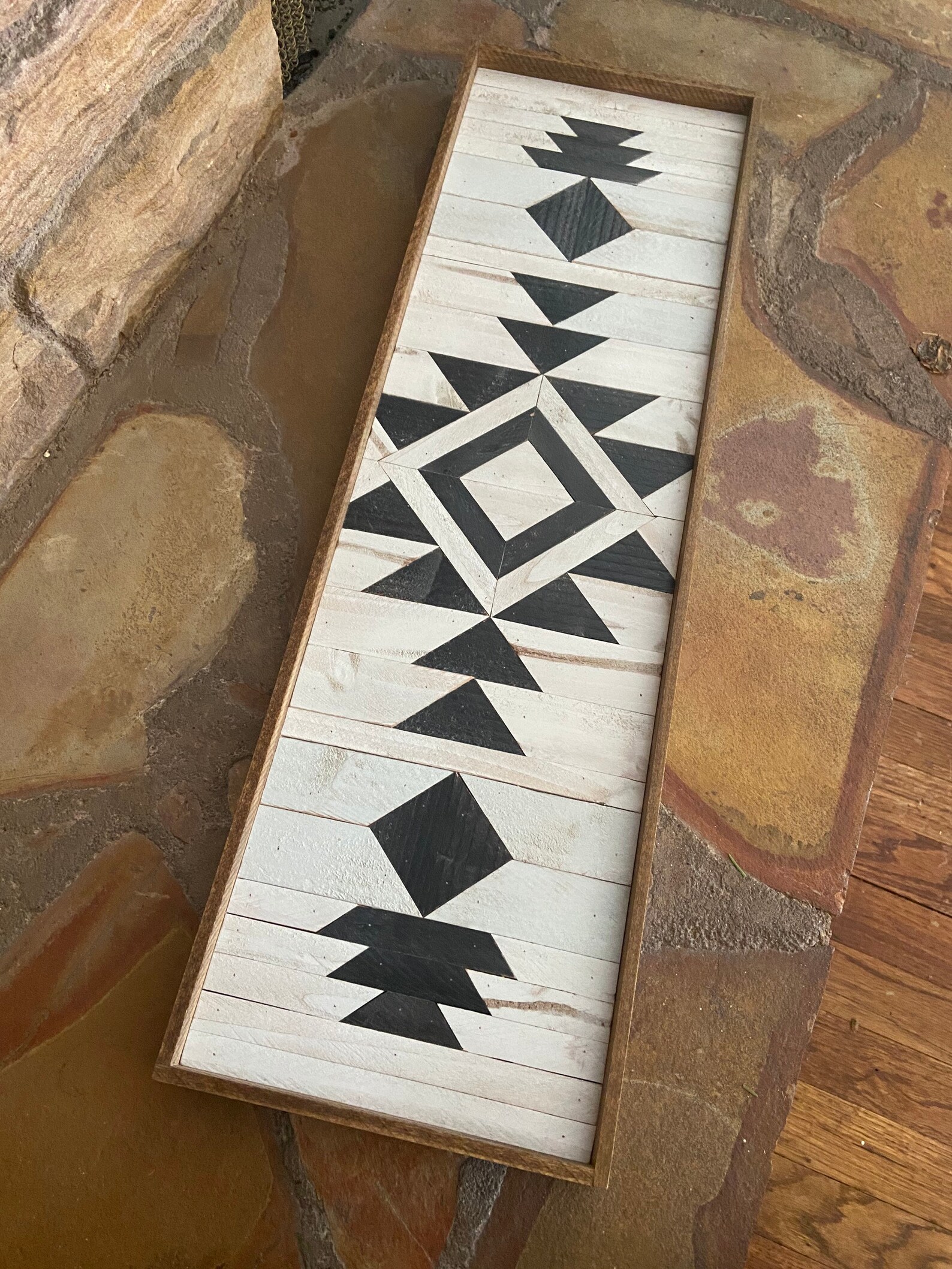 Geometric Aztec Wood Art Wall Art Boho Wood Art Serving Etsy