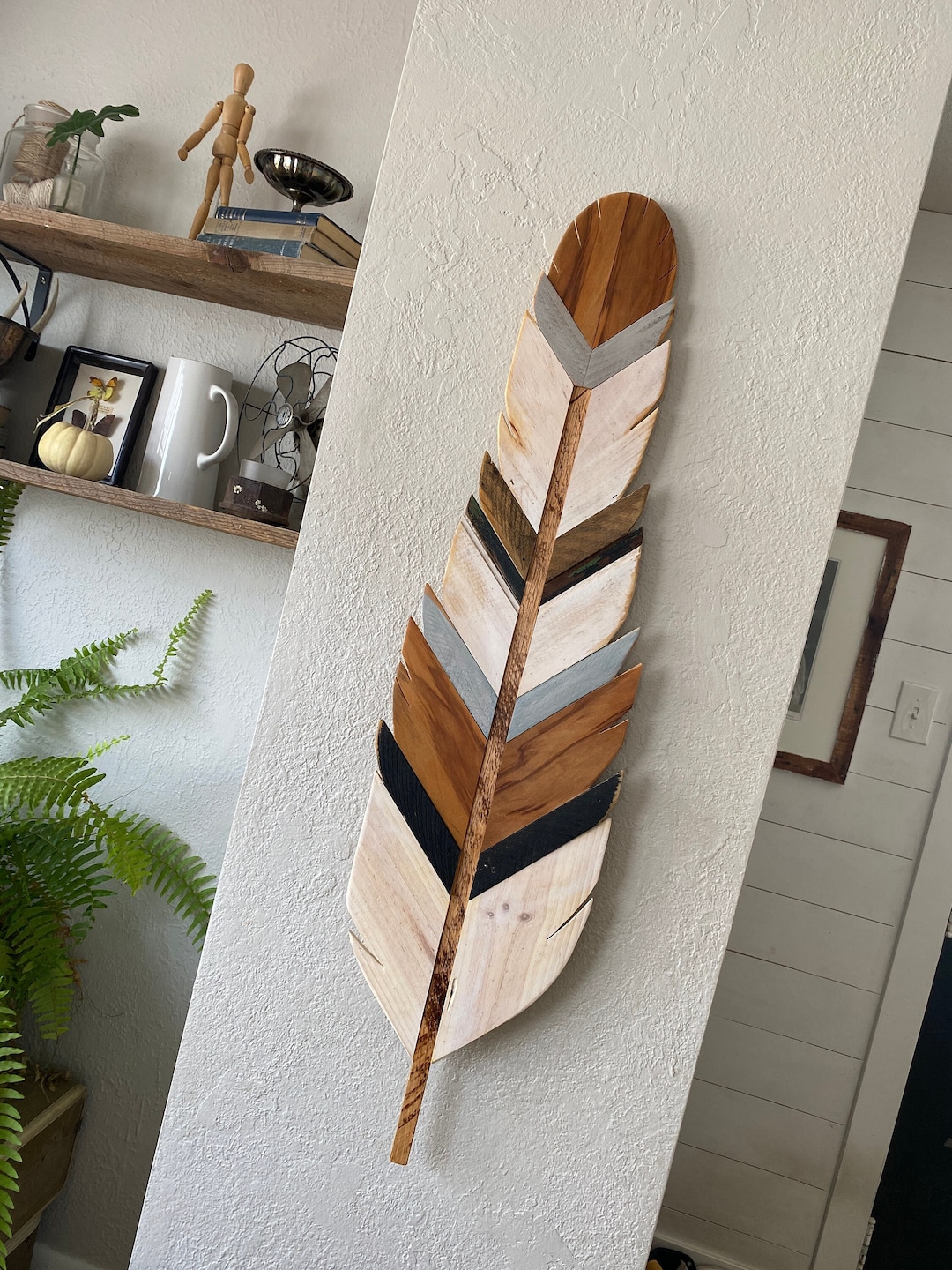 Whimsical Reclaimed Wood Feather Wall Art Boho Decor Etsy