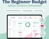 Beginner Monthly Yearly Budget Spreadsheet | Google Sheets Budget Template | Simple Monthly Budget Tracker Financial Planner | Light Mode