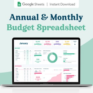 Annual & Monthly Budget Spreadsheet | GoogleSheets Template | Savings, Expense, Subscription, Paycheck Tracker, Debt Payoff | Digital Budget