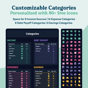 Annual & Monthly Budget Spreadsheet GoogleSheets Template Savings, Subscription Tracker, Debt Payoff Dark Mode Digital Budget image 3