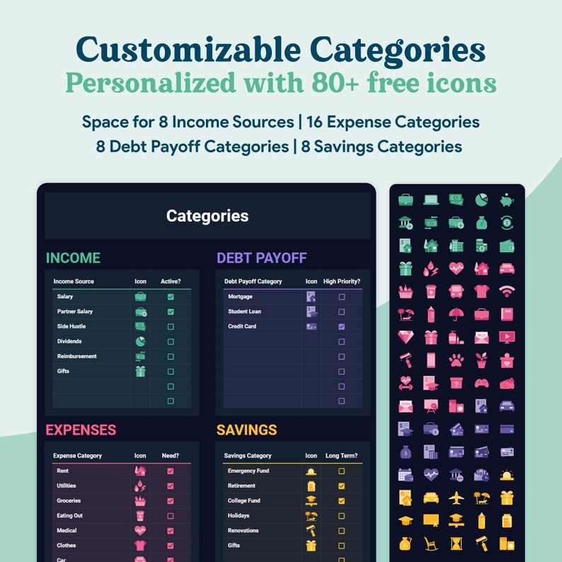 Annual & Monthly Budget Spreadsheet GoogleSheets Template Savings, Subscription Tracker, Debt Payoff Dark Mode Digital Budget image 3