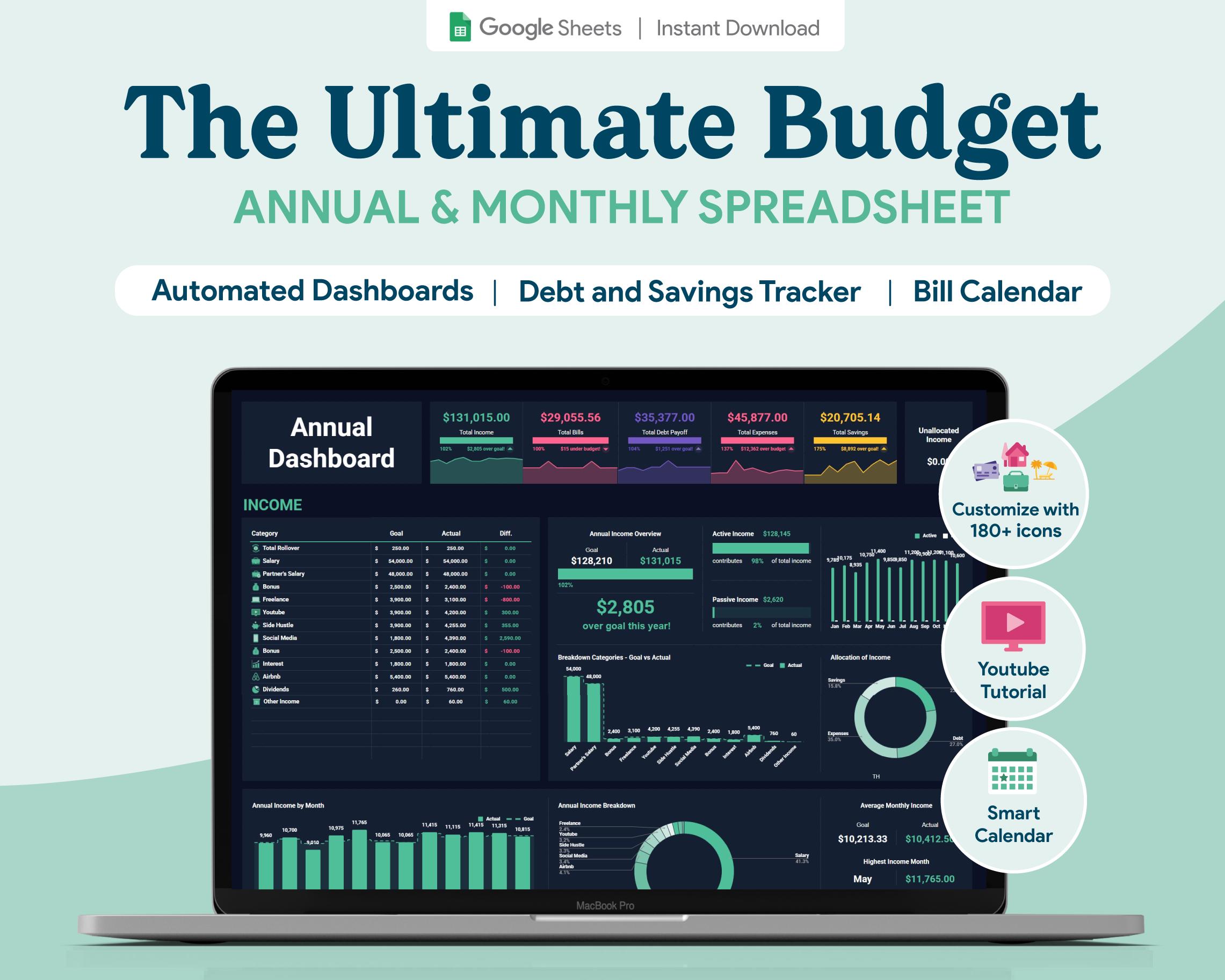 Ultimate Monthly Annual Budget Spreadsheet 2.0 | Google Sheets Budget ...