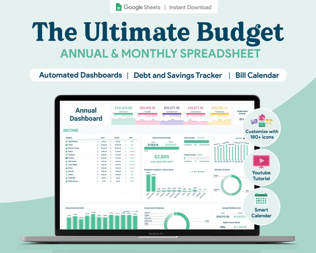 Ultimate Monthly Annual Budget Spreadsheet 2.0 | Google Sheets Budget ...