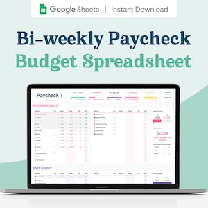 Biweekly Paycheck Budget Google Sheets Spreadsheet  | Bi weekly Fornightly Monthly Finance Template | Expense Debt Tracker | Bill Calendar