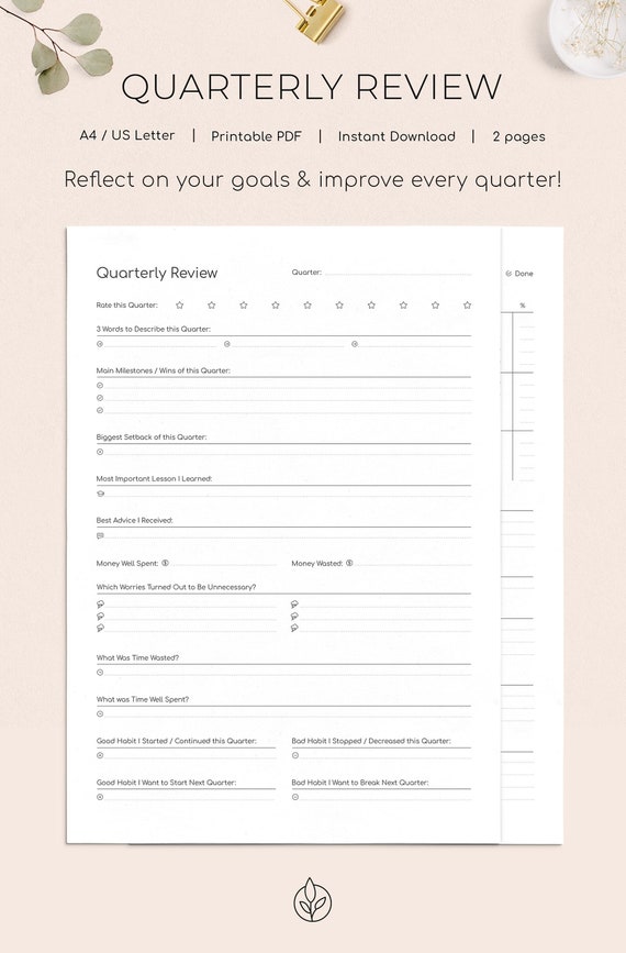 Quarterly Review Quarter Reflection Growth Mindset Etsy