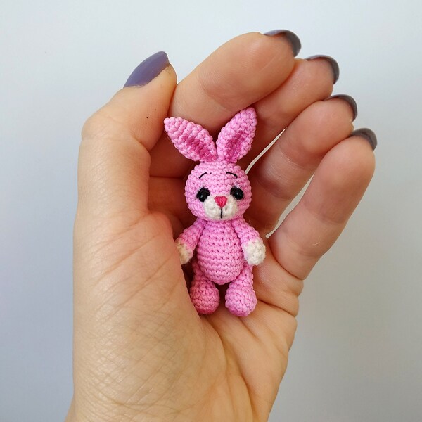 Crocheted pink bunny mini amigurumi tiny rabbit micro toy animal miniature
