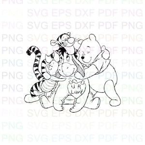 Winnie_the_Pooh_and_friends Svg contour Dxf Eps Pdf Png, Cricut, fichier de découpe, vecteur, Clipart - téléchargement immédiat