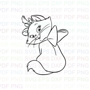 Marie_the_white_kitten_The_Aristocats_2 Svg アウトライン Dxf Eps Pdf Png、Cricut、カッティング ファイル、ベクター、クリップアート - 即時ダウンロード