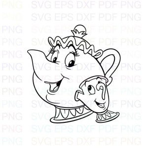 Chip_and_Mrs_Potts_Beauty_and_the_Beast Svg Outline Dxf Eps Pdf Png, Cricut, Cutting-bestand, Vector, Clipart - Instant Download