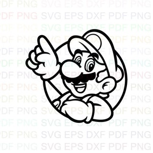 Super_Mario_Bros_acenando_sua_mão_através_de_um_círculo Svg Outline Dxf Eps Pdf Png, Cricut, Arquivo de corte, Vetor, Clipart - Download instantâneo