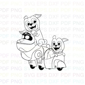 puppy_dog_pals_arf_with_bingo_and_rolly Svg Outline Dxf Eps Pdf Png, Cricut, Cutting file, Vector, Clipart - Instant Download