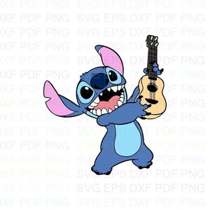 Stitch_guitar_singer_Lilo_and_Stitch_Left Svg Dxf Eps Pdf Png, Cricut, Cutting-bestand, Vector, Clipart - Instant Download