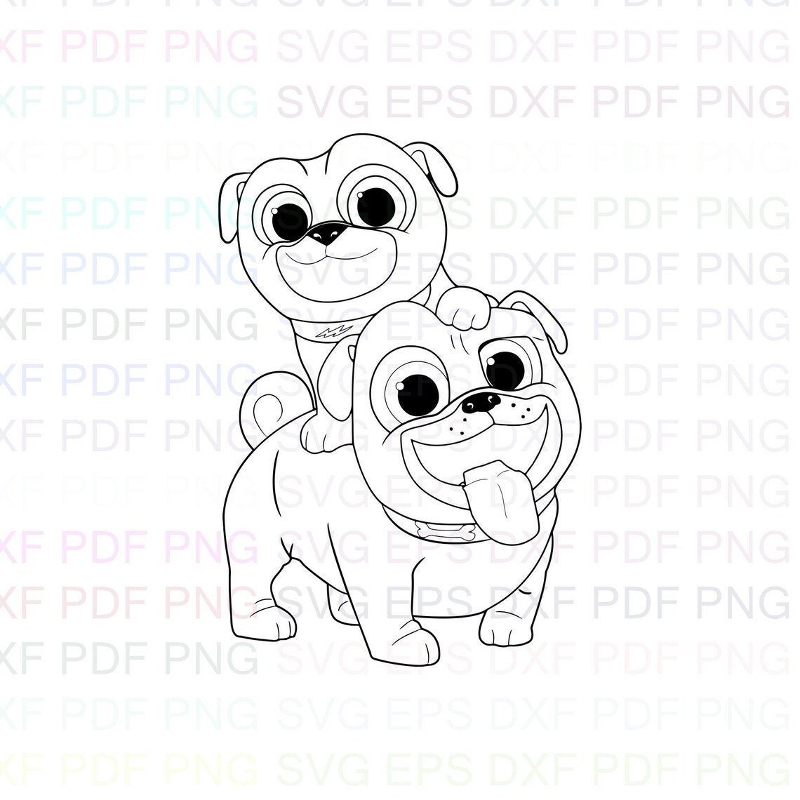 puppy_dog_pals_Rolly_and_Bingo_very_happy Svg Outline Dxf Eps Pdf Png, Cricut, Cutting file, Vector, Clipart - Instant Download