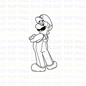Super_Mario_Bros_luigi Svg Outline Dxf Eps Pdf Png, Cricut, Arquivo de corte, Vetor, Clipart - Download instantâneo