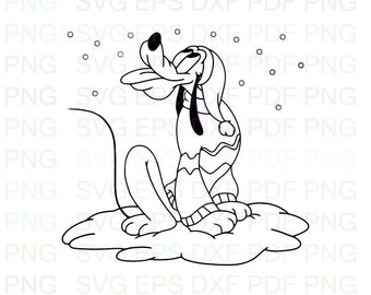 Pluto_Santa_Christmas_Mickey_Mouse Svg Outline Dxf Eps Pdf Png, Cricut, Cutting file, Vector, Clipart - Instant Download