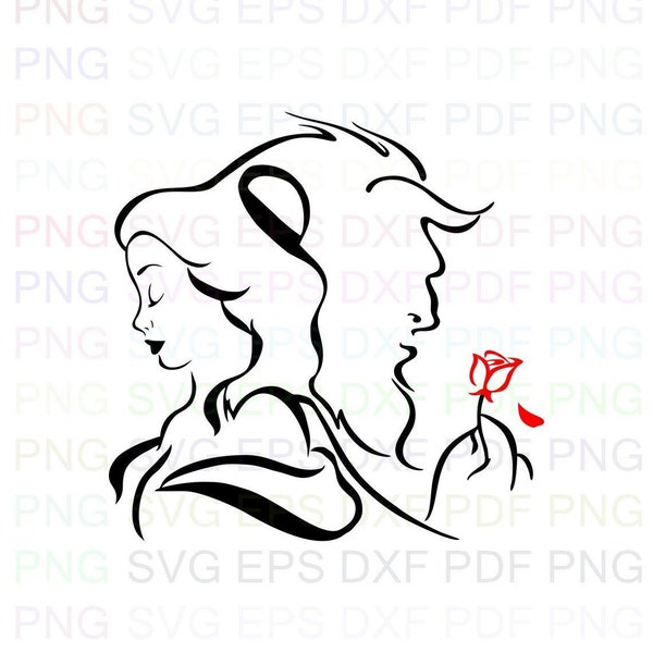 Beauty_and_the_Beast_silhouette_4 Svg Outline Dxf Eps Pdf Png, Cricut, Cutting file, Vector, Clipart - Instant Download