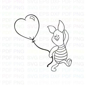 Piglet_Balloon_Winnie_the_Pooh Svg-overzicht Dxf Eps Pdf Png, Cricut, snijbestand, Vector, Clipart - Instant Download