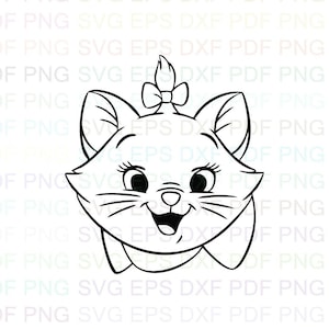 Marie_the_white_kitten_The_Aristocats_3 Svg アウトライン Dxf Eps Pdf Png、Cricut、カッティング ファイル、ベクター、クリップアート - 即時ダウンロード