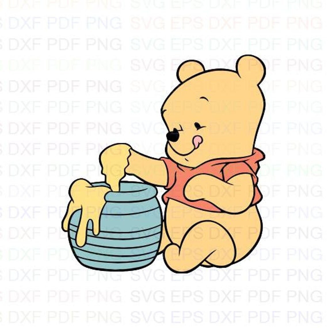 Baby_Pooh_eating_honey_Winnie_The_Pooh Svg Dxf Eps Pdf Png, Cricut, Cutting file, Vector, Clipart - Instant Download