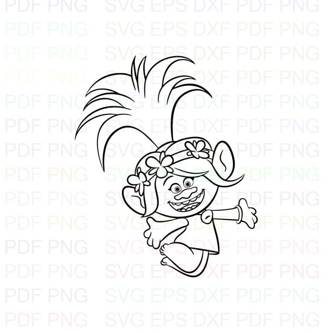 Poppy_jump_trolls Svg Outline Dxf Eps Pdf Png, Cricut, Cutting File ...