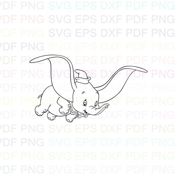 Dumbo_Flying_Elephant_3 Svg Outline Dxf Eps Pdf Png, Cricut, Cutting file, Vector, Clipart - Instant Download