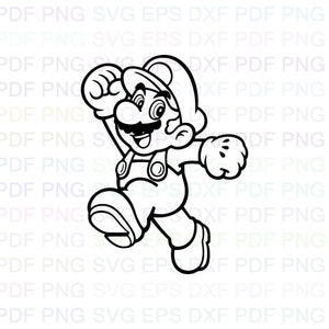 Super_Mario_very_happy Svg Outline Dxf Eps Pdf Png, Cricut, File di taglio, Vettore, Clipart - Download immediato