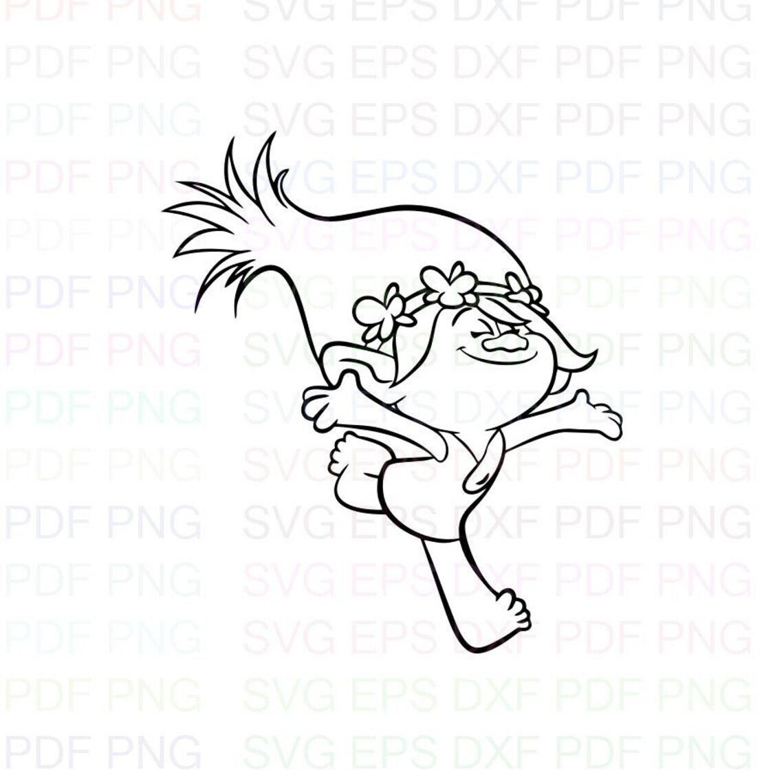 Poppy_run_trolls Svg Outline Dxf Eps Pdf Png, Cricut, Cutting File ...