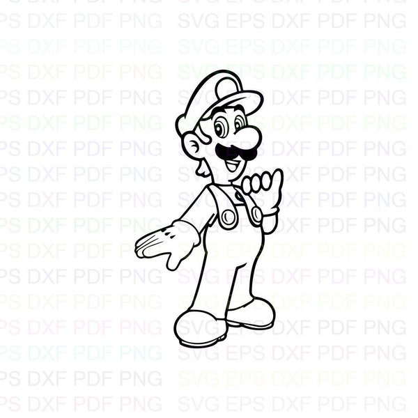 Luigi_Super_Mario Svg Outline Dxf Eps Pdf Png, Cricut, Cutting file, Vector, Clipart - Instant Download