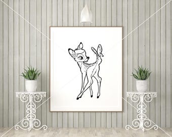 Bambi_deer_butterfly Svg Outline Dxf Eps Pdf Png, Cricut