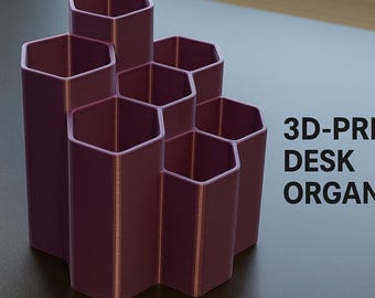 3D Printed Pen Holder Organizer – Hexagon Desk Caddy for Office Supplies, Marker & Pencil Storage, Modern Desktop Accessory