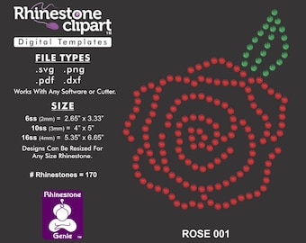 Rhinestone Clipart - ROSE 001 - Rhinestone Template Cut File Digital Download