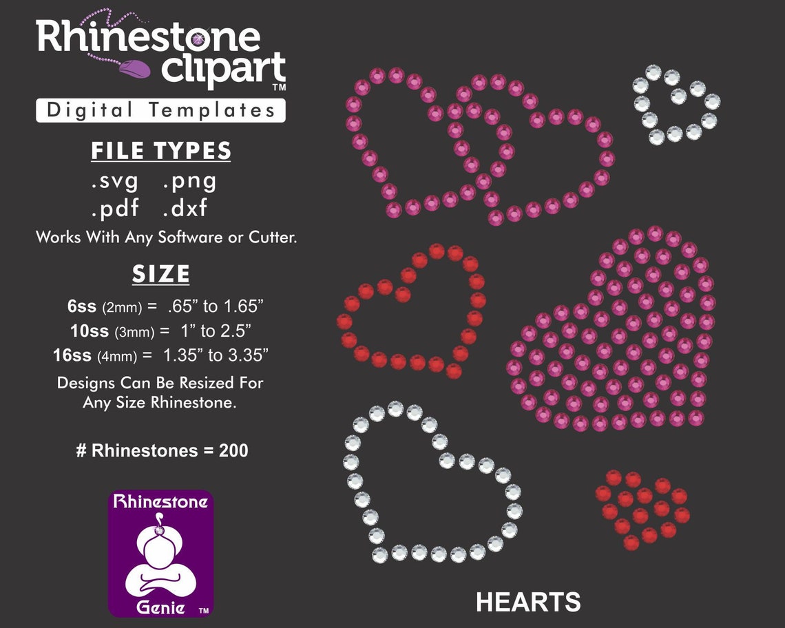 Heart Vector Rhinestone Rhinestone Design Template Digital Download Clipart - HEARTS - Svg, Pdf ...