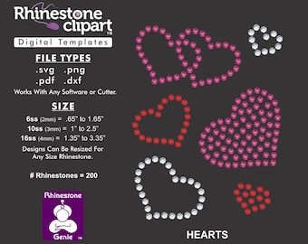 Rhinestone Clipart - HEARTS - Rhinestone Template Cut File Digital Download