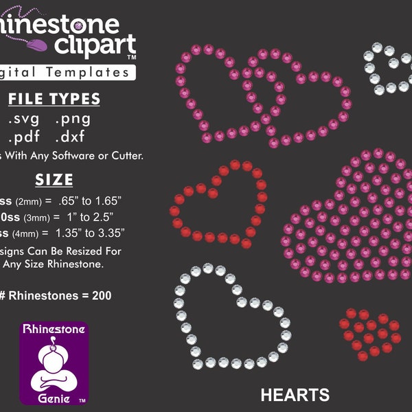 Rhinestone Clipart - HEARTS - Rhinestone Template Cut File Digital Download