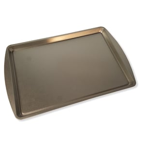 May include: A silver baking sheet with a slightly textured surface.