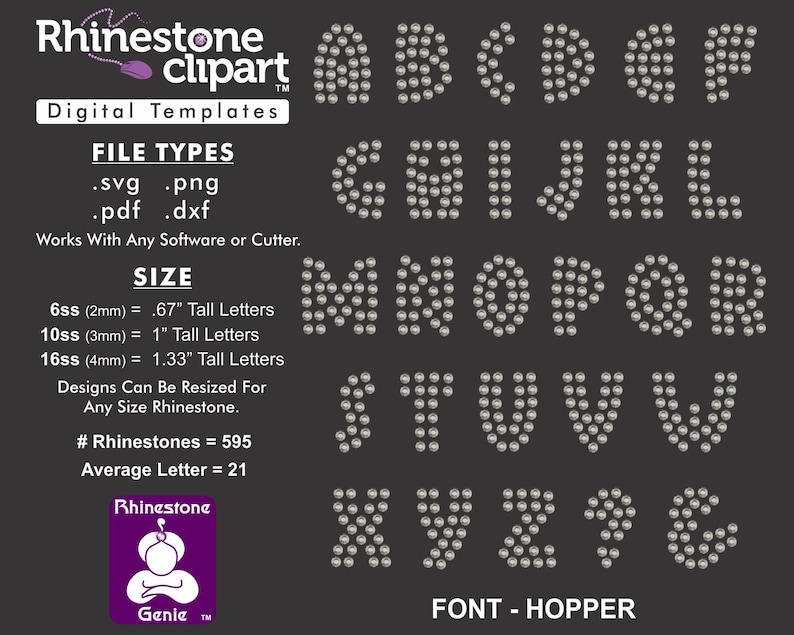 Rhinestone Clipart - FONT - HOPPER - Rhinestone Template Cut File ...